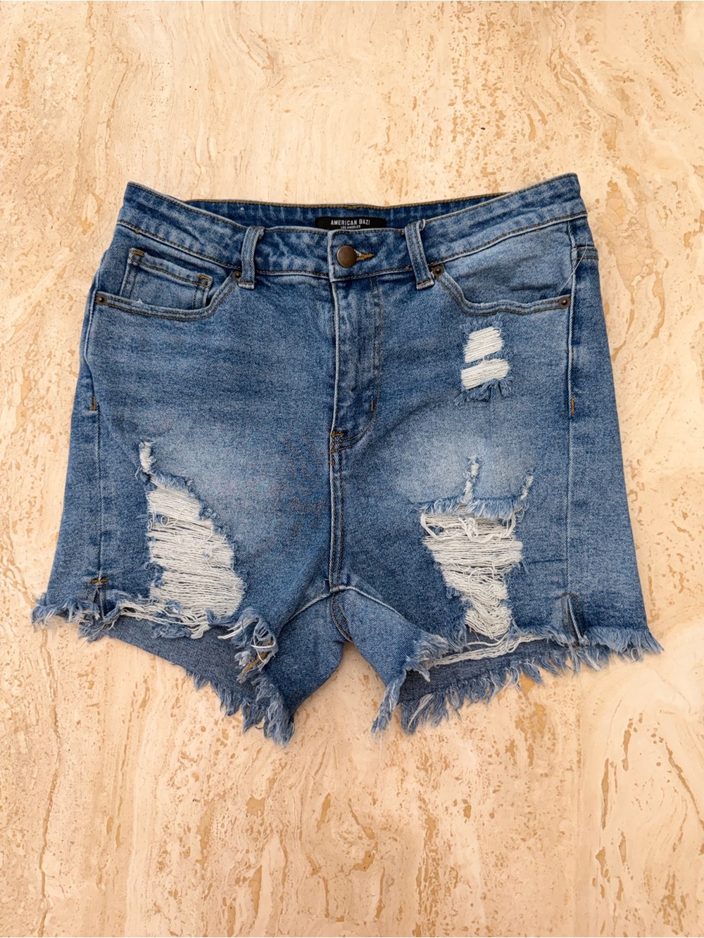 American Bazi Los Angeles Distressed Blue Denim Cutoff Shorts Size L